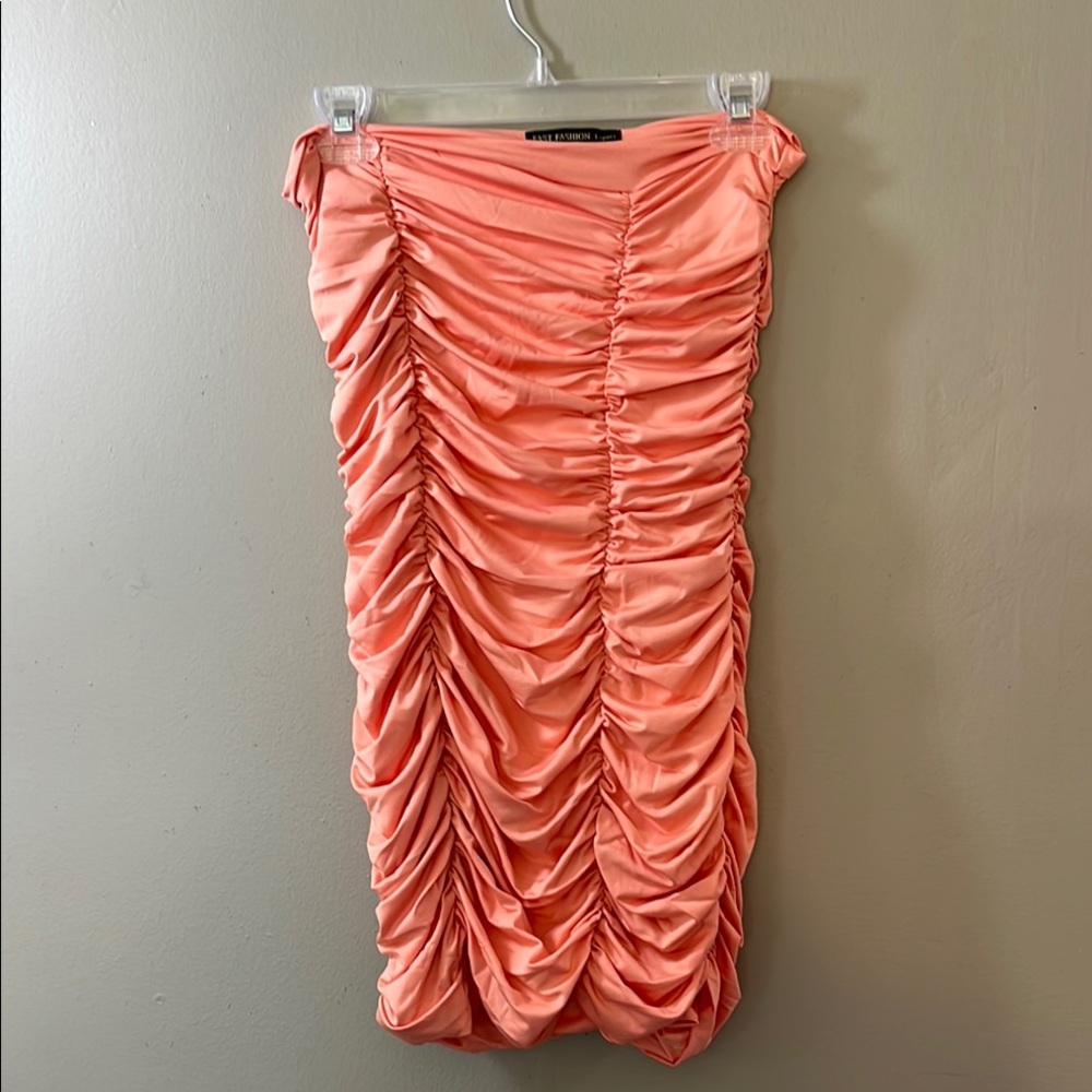 Elegant Coral Ruched Pencil Skirt